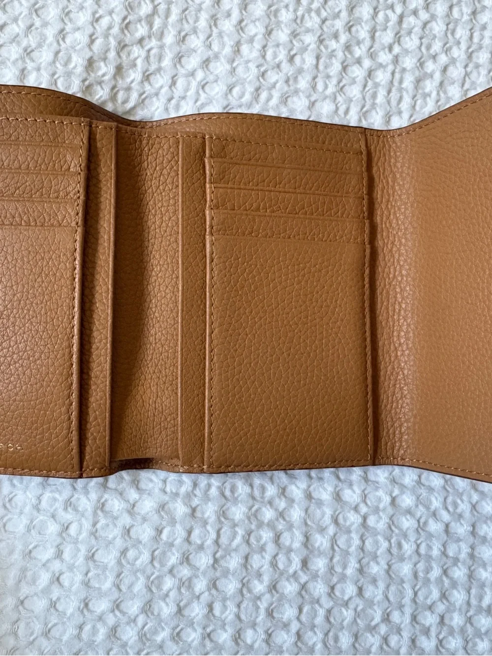 Tory Burch Pebbled Leather Wallet - Brown with Gold Logo